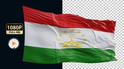 Tajikistan Flag Waving Animation on Black Background