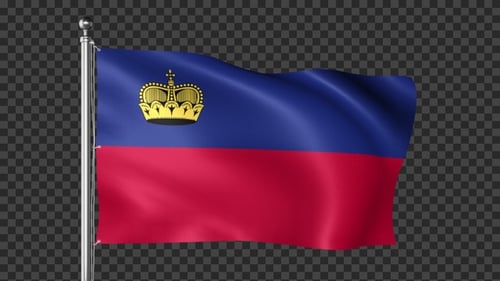Liechtenstein Flag Waving on Pole with Alpha Channel