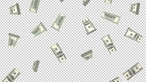 Falling 100 Dollars Banknote Currency on Alpha Channel, Loop