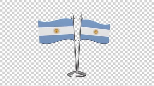 Two Animated Argentina Flags Waving on a Desk Stand