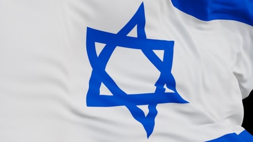 The Israel with alpha channel waving in the wind in slow motion