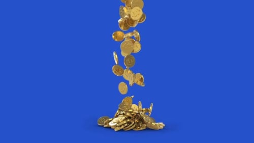 3D Golden Coins Falling and Accumulating Animation