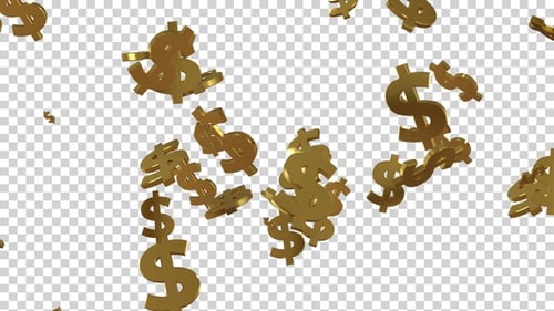 3D Dollar Falling Golden