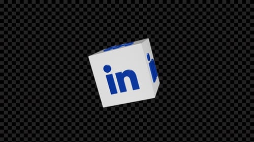 3D LinkedIn Logo Cube Rotating on Transparent Background