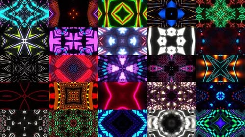 Collection of Neon Geometric Kaleidoscope Abstract Backgrounds