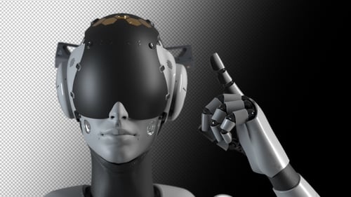 Futuristic AI Robot Head Pointing Hand Animation