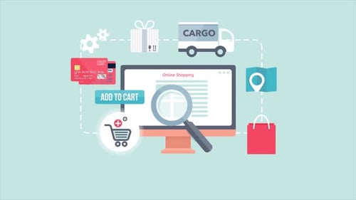 Online Shopping and E-commerce Process with Flat Design Animation