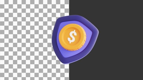 3D Animation of Dollar Shield for Financial Protection and Security | Alpha Channel