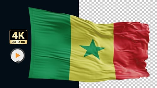 Senegal National Flag Waving with Alpha Channel