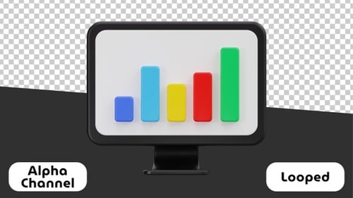 Animated 3D Monitor with Growing Bar Chart Infographic