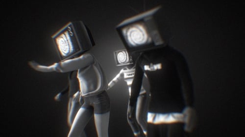 Retro TV Head Figures Dancing Glitch Loop