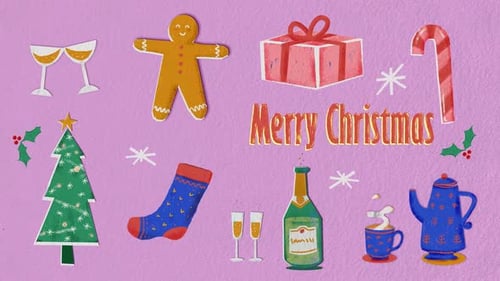 Animated Christmas Elements Pack in Hand-Drawn Paper Cut Style