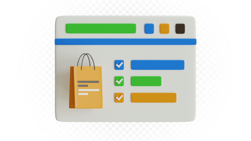 3D Browser Interface with Shopping Cart and Checkmarks Animation