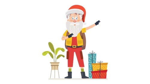 Flat Design Christmas Traveler Santa Character with Gifts