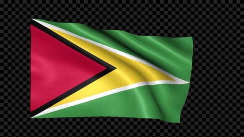 Guyana National Flag Waving Animation with Alpha Channel