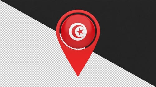Tunisia Flag 3D Map Pin Rotation Animation