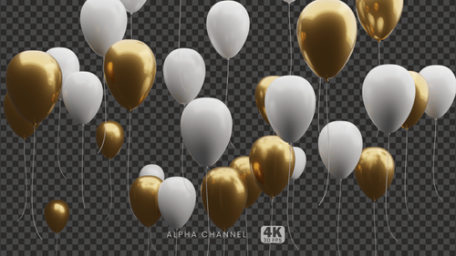Flying White And Golden Helium Balloons 3d Animation