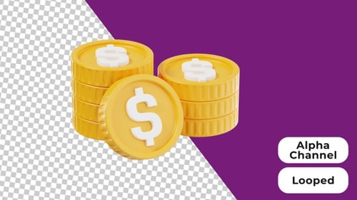 3D Animated Dollar Coins | Alpha Channel