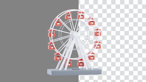 3D Animation of Ferris Wheel Featuring a Rotating Cabin | Alpha Channel