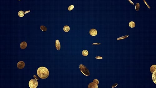 3d golden bitcoins explosion Bitcoin sign and bitcoin symbol Loop Background