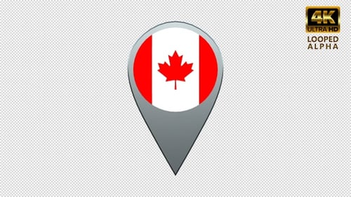 Rotating 3D Metallic Map Pin with Canadian Flag