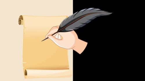 Animated Quill Pen Writing on Old Paper Scroll