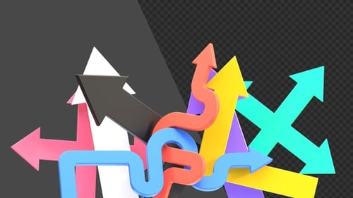 Animação 3D de setas apontando para direções diferentes | Alpha Channel