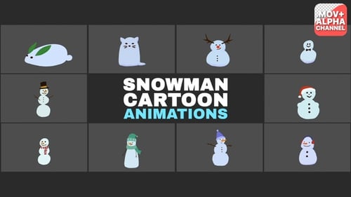 Animated Snowmen Cartoon Characters with Flat Design Style