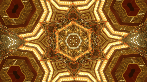 Futuristic Gold Red Geometric Kaleidoscope Loop Background