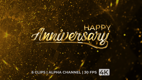 Elegant Gold Happy Anniversary Text Animation