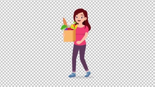 Sac de transport pour jeune belle femme, animation complète d'épicerie