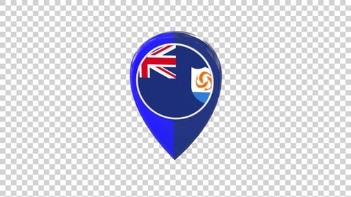 3D Location Pin with Anguilla Flag Bounce Animation