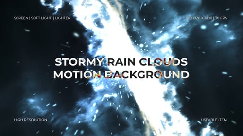 Abstract Stormy Clouds Background with Lightning and Rain Particles