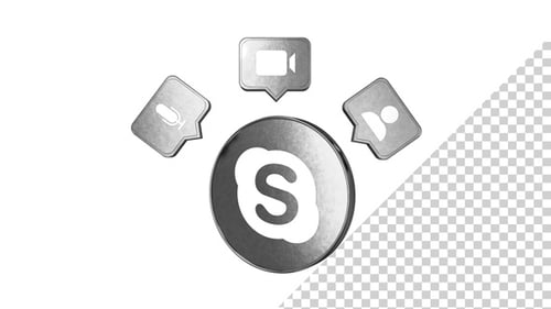 Animated 3D Skype Logo with Metallic Communication Icons
