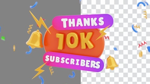 3D Animation of Thanks Subscibers 10k | Alpha Channel