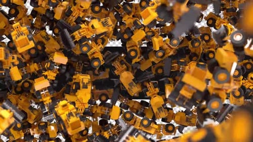 Falling 3D Construction Vehicles Transition Background