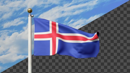 Waving Iceland Flag with Alpha Channel Background