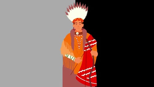 Animated Indigenous Person in Traditional Attire Flat Design Character