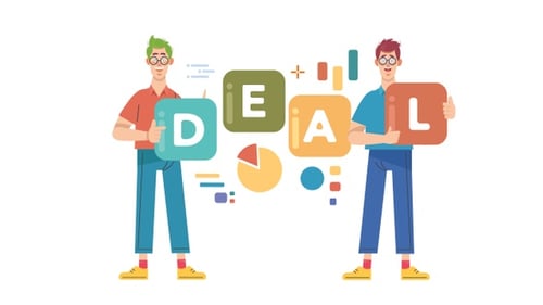 Business Deal Animation with Flat Design Characters and Data