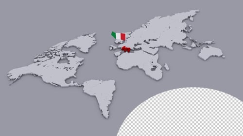 3D World Map Animation Highlighting Italy with Waving Flag