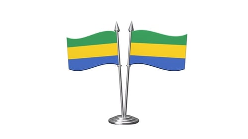 Animated Gabon Flags Waving on Chrome Table Stand
