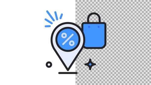 Animated Location Pin Icon with Dollar and Discount Symbols