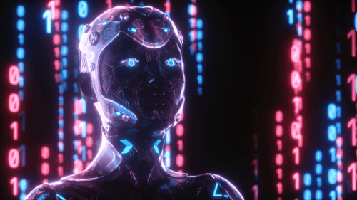 Futuristic Robot And Code Digital Background