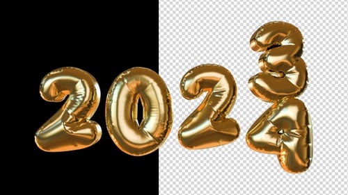 Animated Golden Balloon Numbers New Year Transition 2023 to 2024