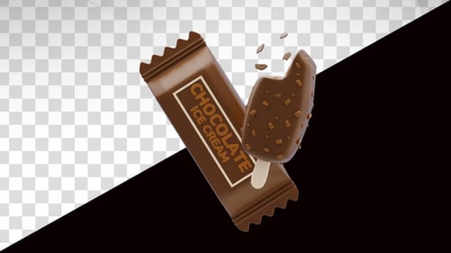 Animated 3D Chocolate Ice Cream Bar with Wrapper Loop