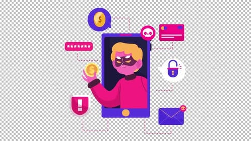 Cybersicherheitsbedrohung: Animation zu Hacking, Betrug und Datenschutzverletzungen