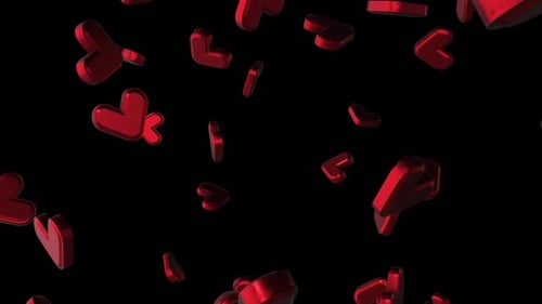 Falling Red Shiny Hearts Background Animation