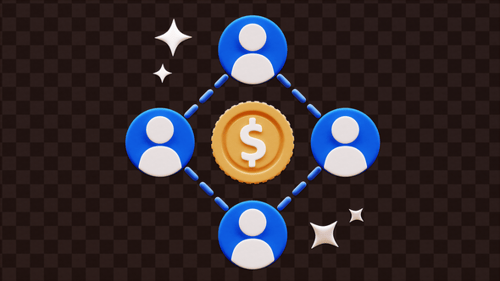 Animated 3D User Network with Dollar Coin for Financial Concepts