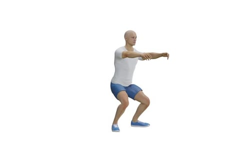 3D Animated Man Performs Squats for Fitness Training
