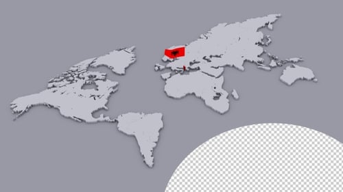 Animated 3D World Map with Country Highlight and Flag Pin